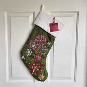 Pottery Barn Green Snowflake Tree Embroidered Stocking NWT